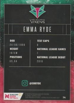 2018 Tap 'N' Play Suncorp Super Netball #74 Emma Ryde Back